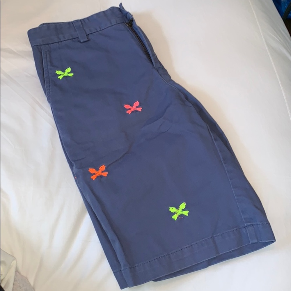 BOYS BLUE KHAKI SHORTS WITH FISHBONE EMBROIDERY
